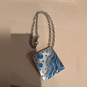 Silver Necklace with Blue Wave Pendant